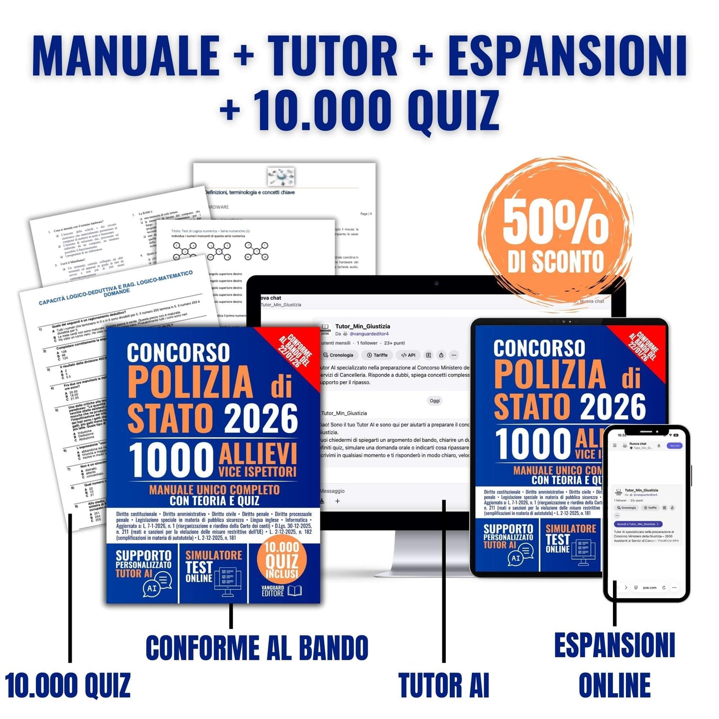 Concorso Polizia di Stato 2026 - 1000 Allievi Vice Ispettori: Manuale Unico con Teoria, 10.000 Quiz e Tutor AI per la Prova Scritta | Teoria semplificata e preparazione mirata per superare la prova scritta (pdf)