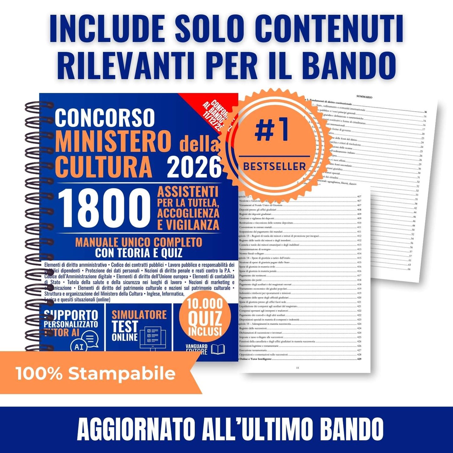 Concorso Ministero della Cultura 1800 Assistenti: 1500 posti per Assistenti per la tutela, accoglienza e vigilanza per il patrimonio e i servizi culturali (Cod. 01) (pdf)