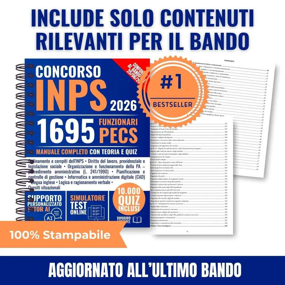 Manuale per Concorso INPS 2026 – 1.695 Funzionari PECS: Manuale Completo con Teoria, 10.000 Quiz, Simulatore Online e Risorse Digitali (pdf)